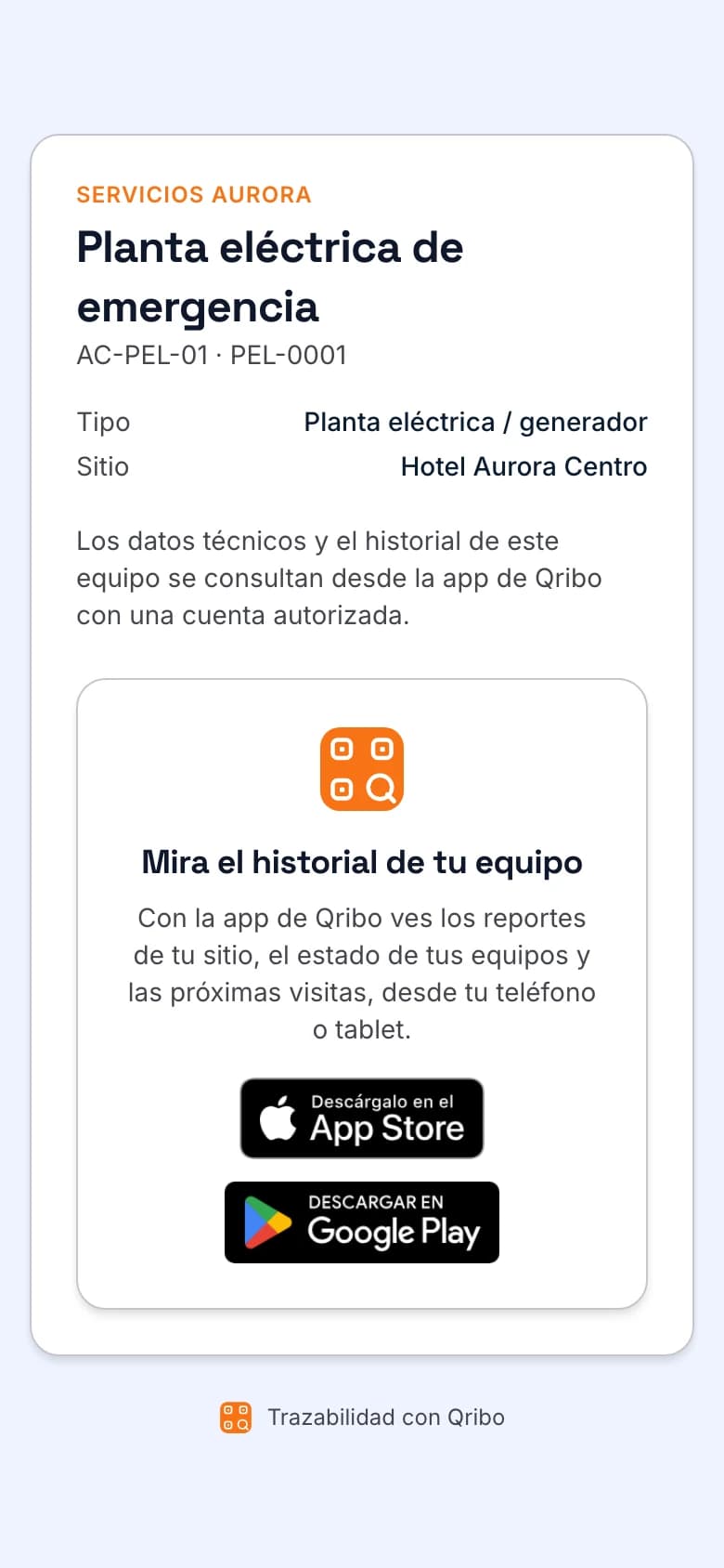 Página que ve una persona sin cuenta al escanear una etiqueta vinculada.