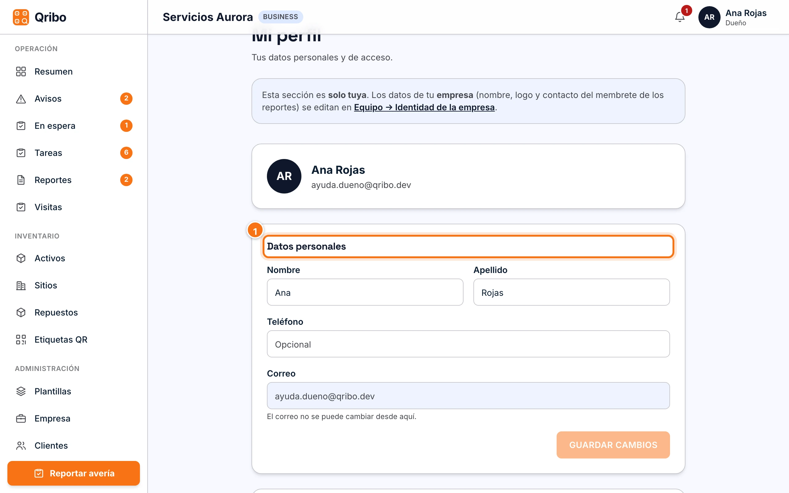 Mi perfil: datos personales, idioma y seguridad.