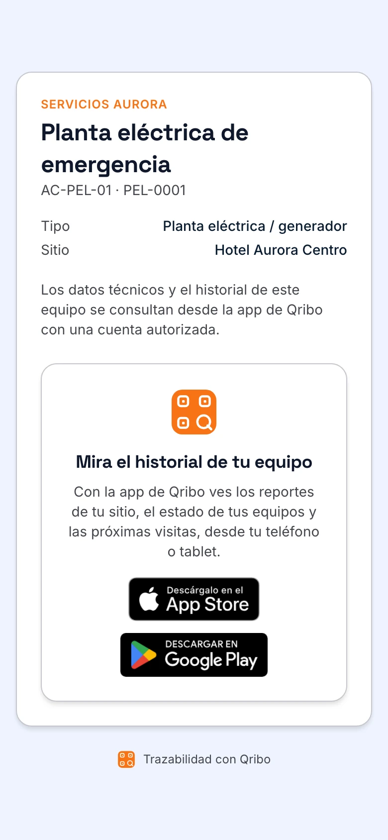 Página que ve una persona sin cuenta al escanear una etiqueta vinculada.