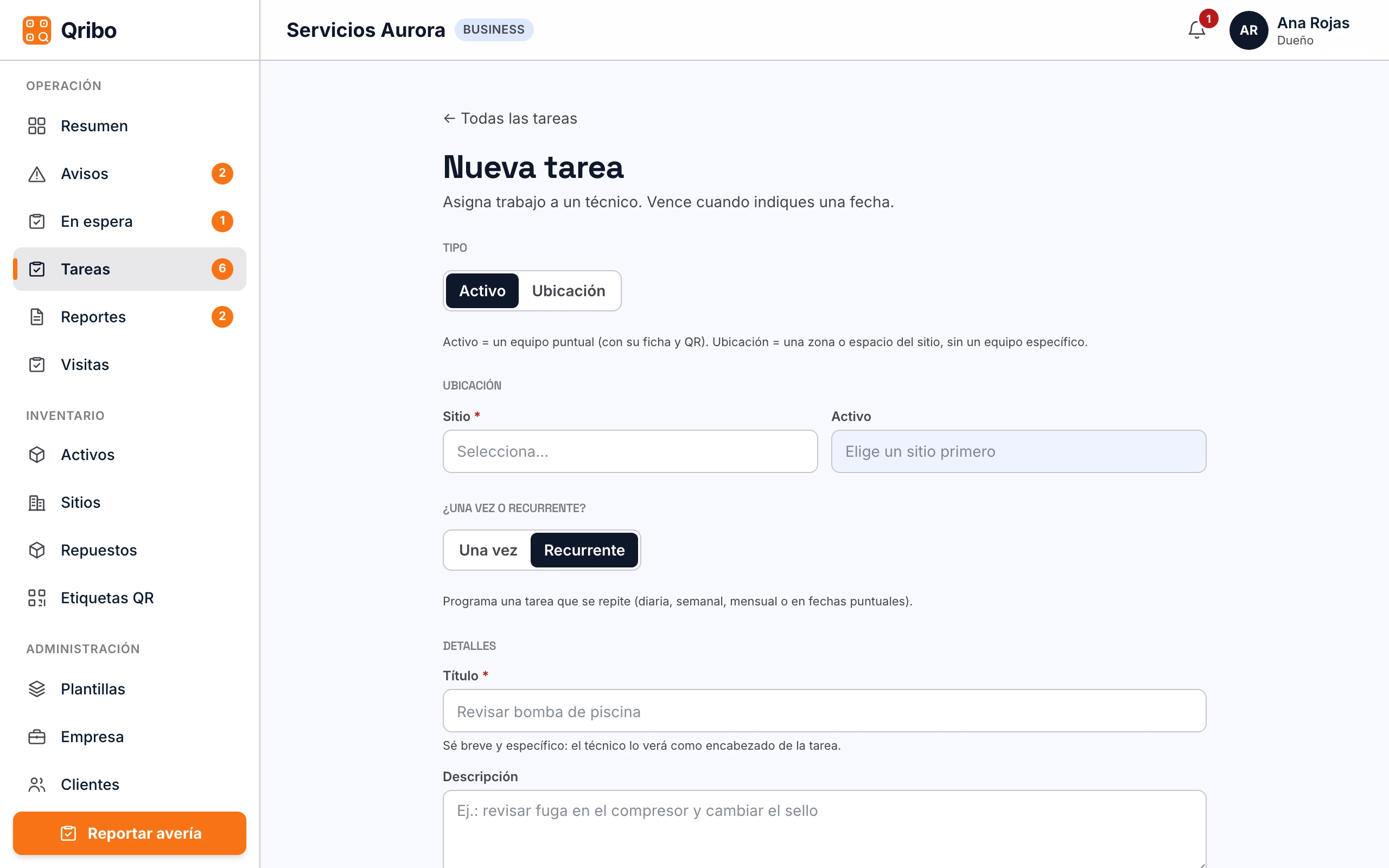 Asistente de tarea recurrente.